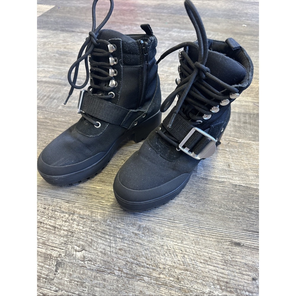 Steve Madden Women's Nayra Platform Lace Up Black Chunky Mult Booties Size 6.5‎